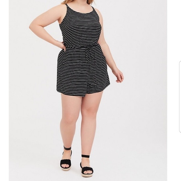 torrid Pants - Black and White Striped Jersey Romper